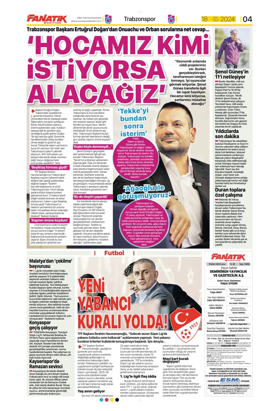 "Fenerbahçe'ye 1 milyar euroluk bomba" | Sporun manşetleri (18 Ekim 2024) - 7