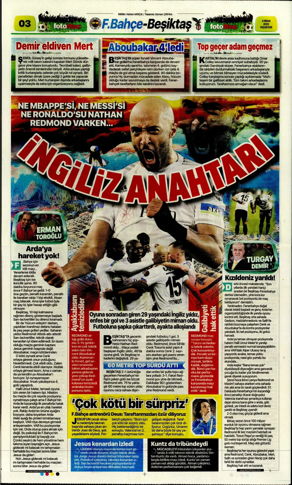 "10 parmak tarih yazdılar" - Sporun manşetleri (3 Nisan 2023) - 12