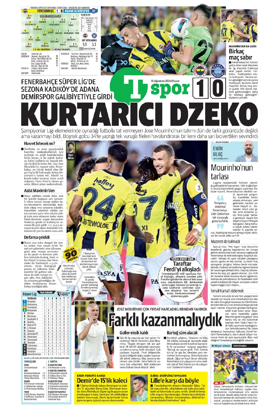 "Mou varsa fire yok" | Sporun manşetleri (11 Ağustos 2024) - 32