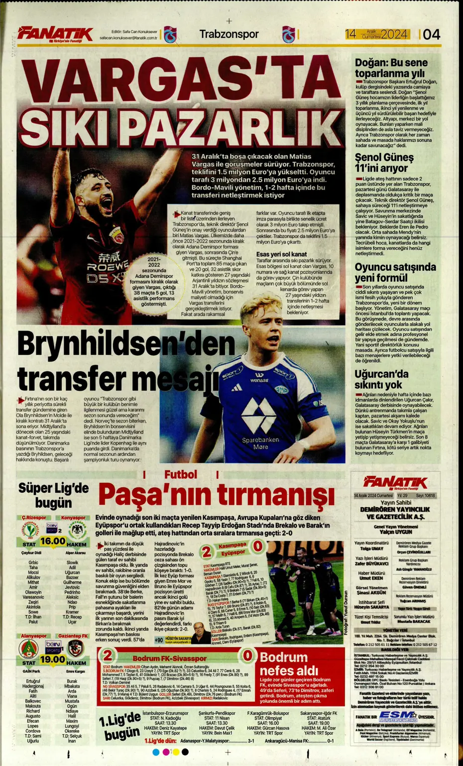 "Boscagli ve Hancko listeye girdi" | Sporun manşetleri - 5 "Boscagli ve Hancko listeye girdi" | Sporun manşetleri - 5