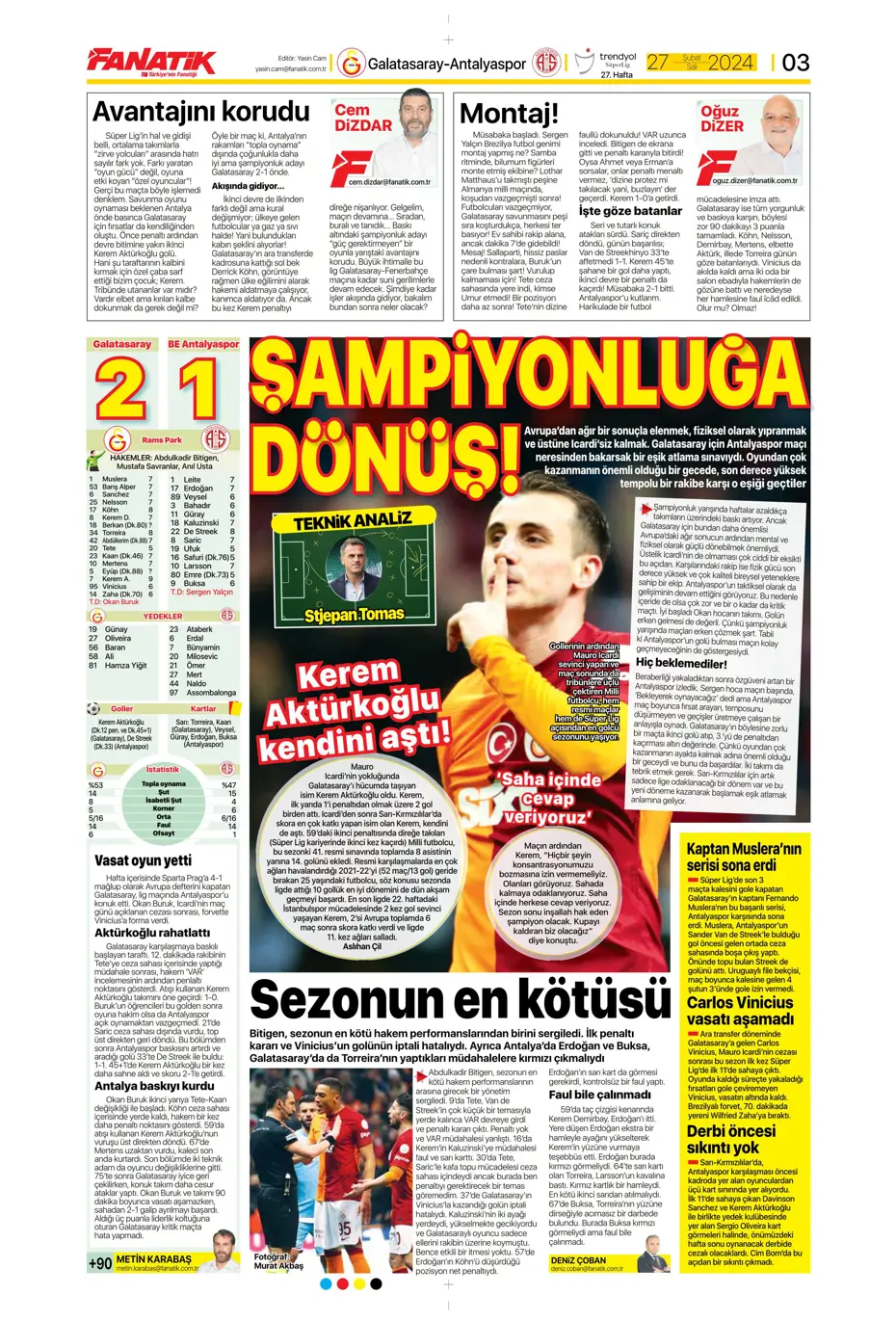 "Icardi'ye selam, zirvede devam" | Sporun manşetleri (27 Şubat 2024) - 2 "Icardi'ye selam, zirvede devam" | Sporun manşetleri (27 Şubat 2024) - 2