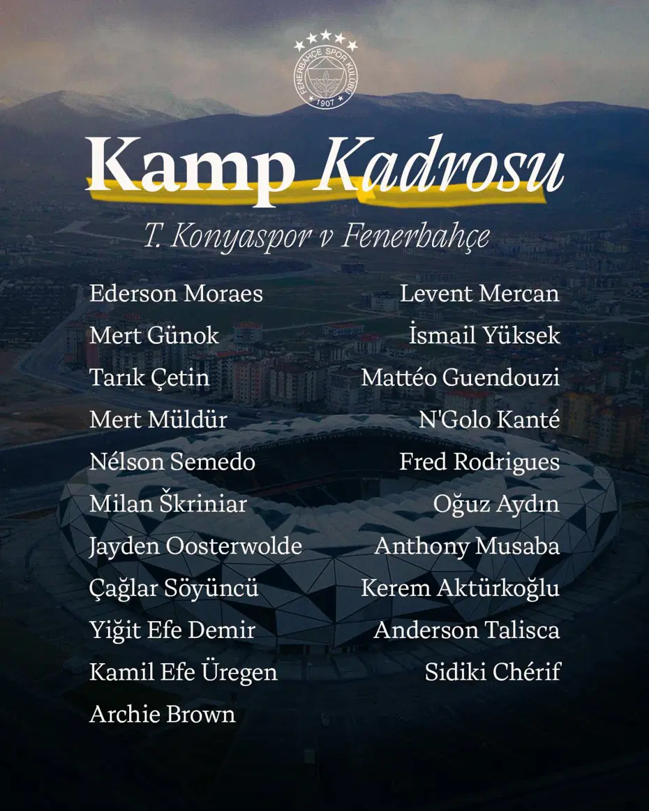 Fenerbahçe kupadaki Konyaspor maçının kadrosunu açıkladı: 3 eksik var - 2