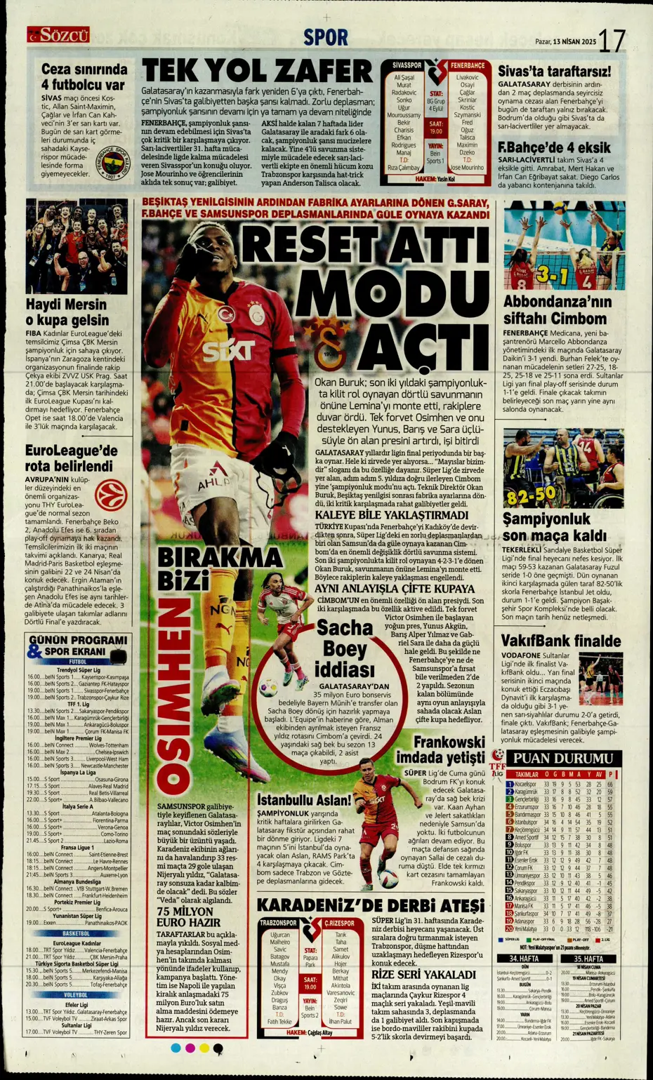 "Dzeko'nun yerine Müller" | Sporun manşetleri - 35