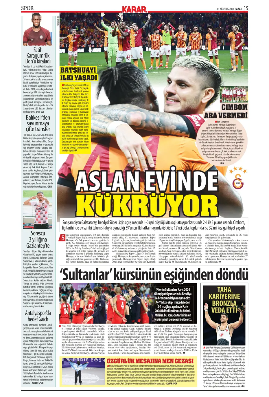 "Mou varsa fire yok" | Sporun manşetleri (11 Ağustos 2024) - 24