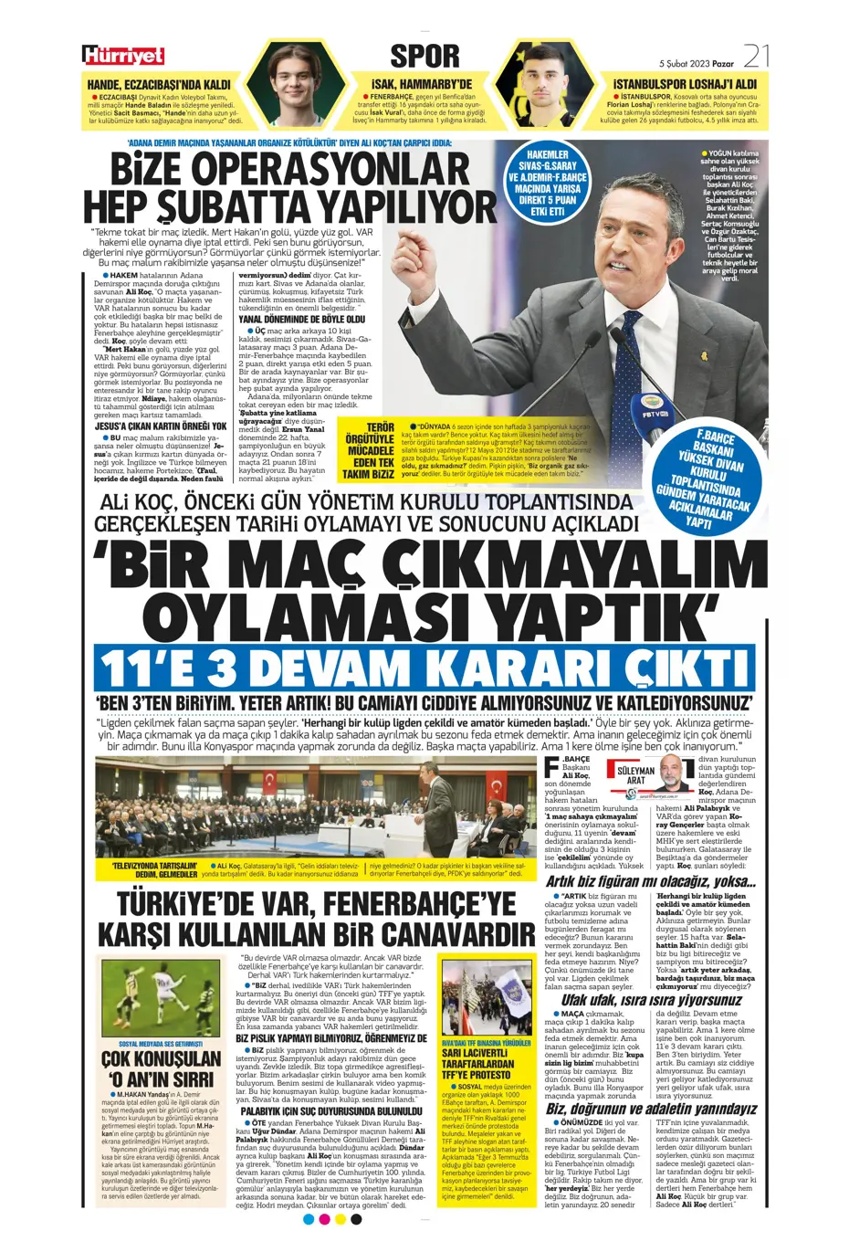 Sporun Manşetleri (5 Şubat 2023) - 21