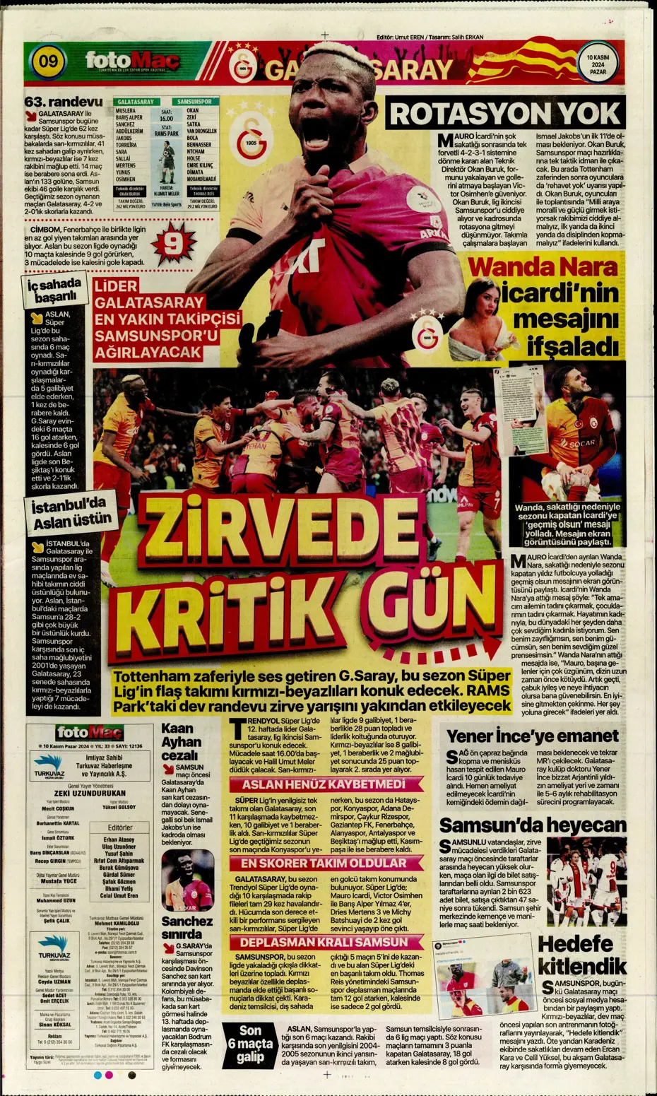 "Cimbom devleri gölgesinde bıraktı" | Sporun manşetleri (10 Kasım 2024) - 11