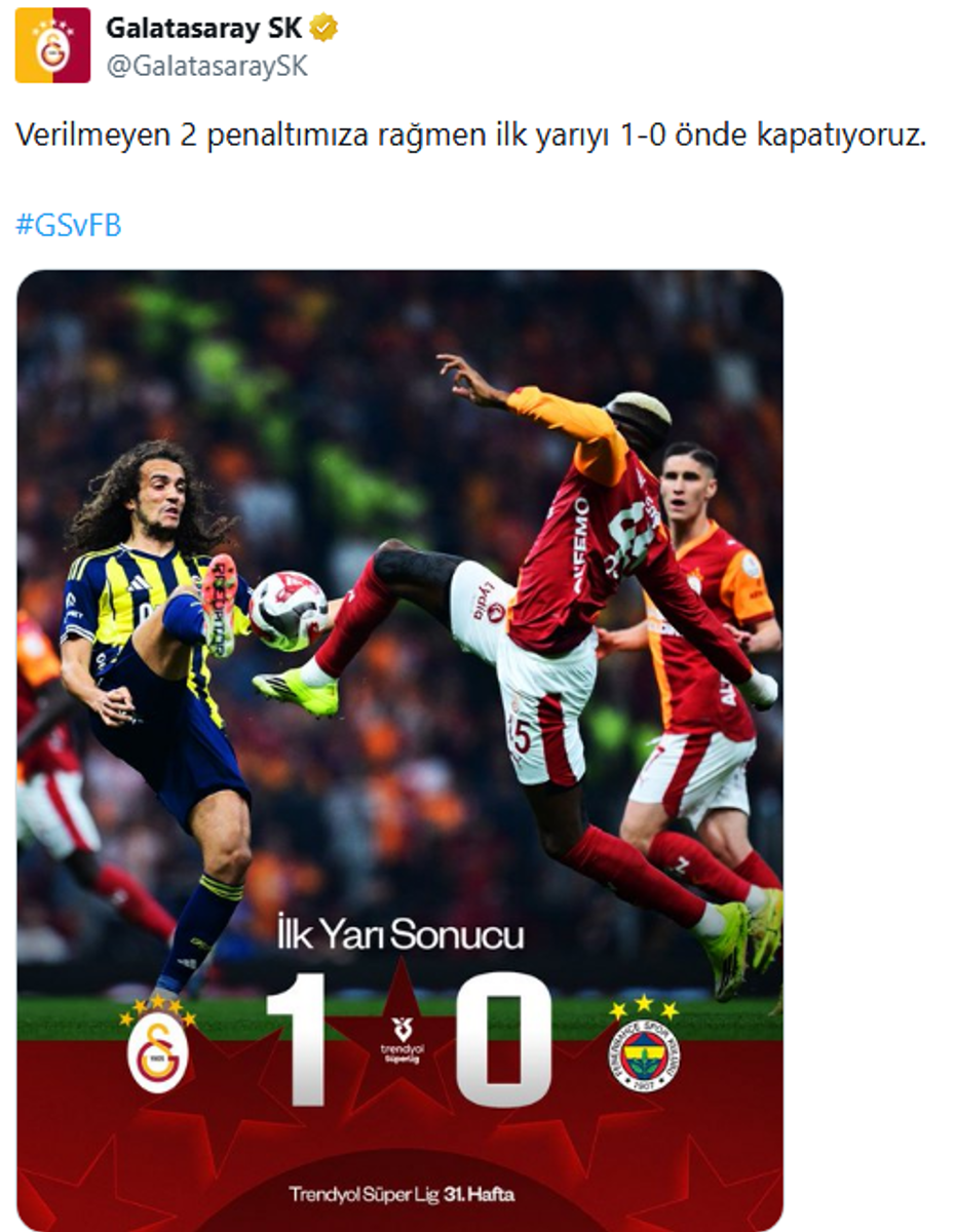 Galatasaray'dan derbi devam ederken flaş paylaşım geldi! İlk yarı biter bitmez Yasin Kol'a tepki - 3 Galatasaray'dan derbi devam ederken flaş paylaşım geldi! İlk yarı biter bitmez Yasin Kol'a tepki - 3