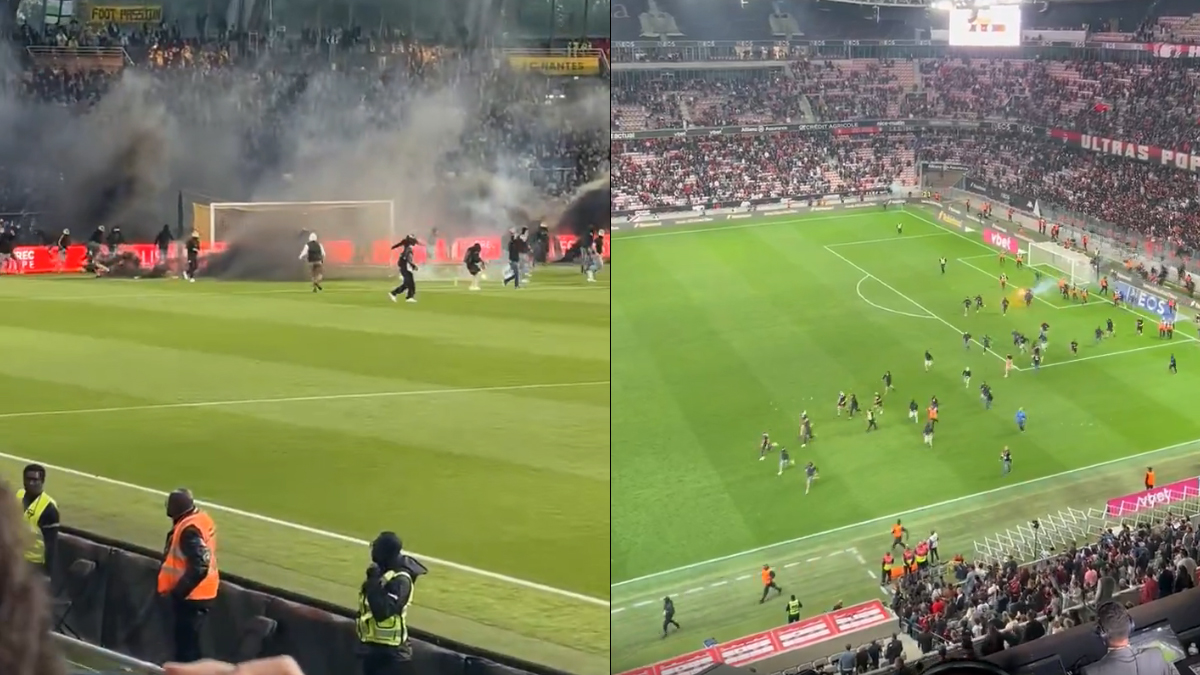 Fransa Ligue 1 yangın yeri! Tribünler sahaya indi, Trabzonspor'un eski hocası taraftarla kavga etti