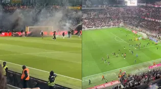 Fransa Ligue 1 yangın yeri! Tribünler sahaya indi, Trabzonspor'un eski hocası taraftarla kavga etti